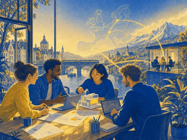 European software builders collaborating across connected European cities